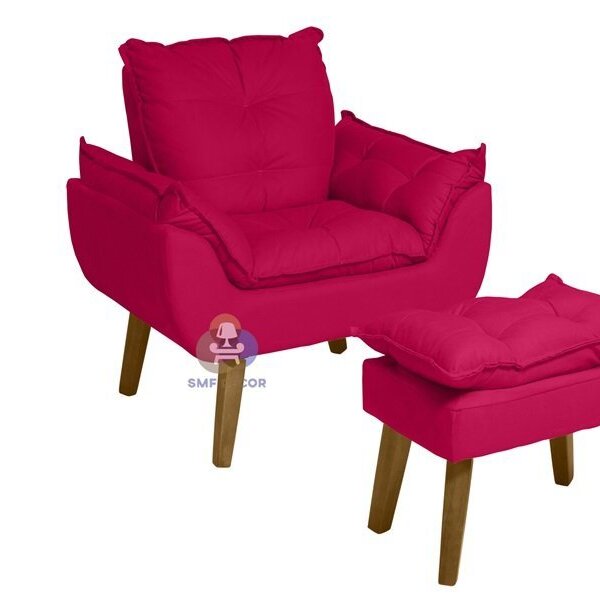 Poltrona/cadeira Decorativa E Puff Glamour Vermelho Com Pés Q