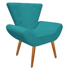 Poltrona Cadeira Decorativa Emília Pés Palito Suede Liso Azul