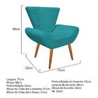 Poltrona Cadeira Decorativa Emília Pés Palito Suede Liso Azul