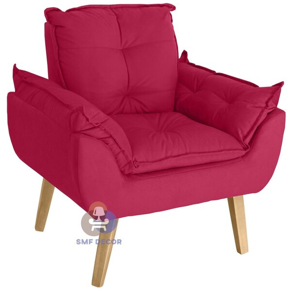 Poltrona/cadeira Decorativa Glamour Vermelho Com Pés Quadrado