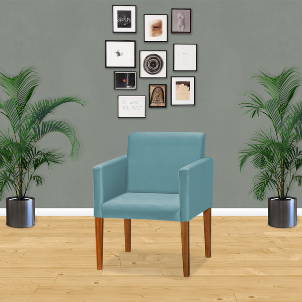 Poltrona Cadeira Decorativa July Estofada - Tecido Sued Azul