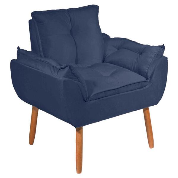 Poltrona Cadeira Decorativa Opala Suede Azul Sala De Estar -