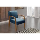 Poltrona Cadeira Moderna Braço Madeira Anita Azul 330