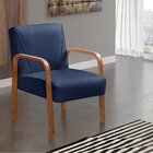 Poltrona Cadeira Moderna Braço Madeira Anita Azul Marinho