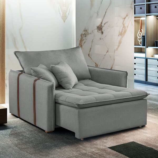 Poltrona Cama 110cm Detroid Yescasa Linho  Cinza