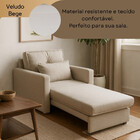 Poltrona Cama Assento Dobrável Estofada Veludo Bege
