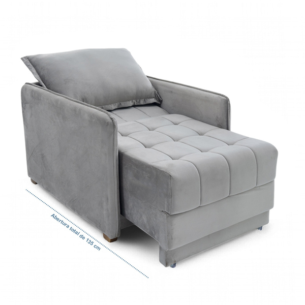 Poltrona Cama Reclinável Retrátil Viena Veludo Cinza - Loja S