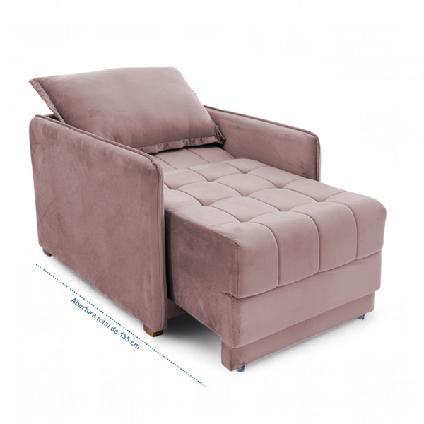 Poltrona Cama Reclinável Retrátil Viena Veludo Rose - Loja Sh