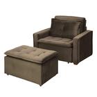 Poltrona Cama Retrátil Reclinável Com Puff Marrom Descanso