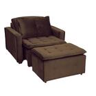 Poltrona Cama Retrátil Reclinável Com Puff Marrom Descanso