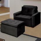 Poltrona Cama Retrátil Reclinável Com Puff Preta Descanso