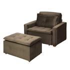 Poltrona Cama Retrátil Reclinável Com Puff Suede Marrom Desca