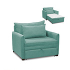 Poltrona Cama Retrátil Solteiro Com Rodízio Cloe Bouclê Azul