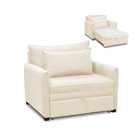 Poltrona Cama Retrátil Solteiro Com Rodízio Cloe Bouclê Bege