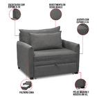 Poltrona Cama Retrátil Solteiro Com Rodízio Cloe Bouclê Cinza