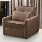 Poltrona Cama Solteiro Assento Dobrável Suede Bege Sleep Larb