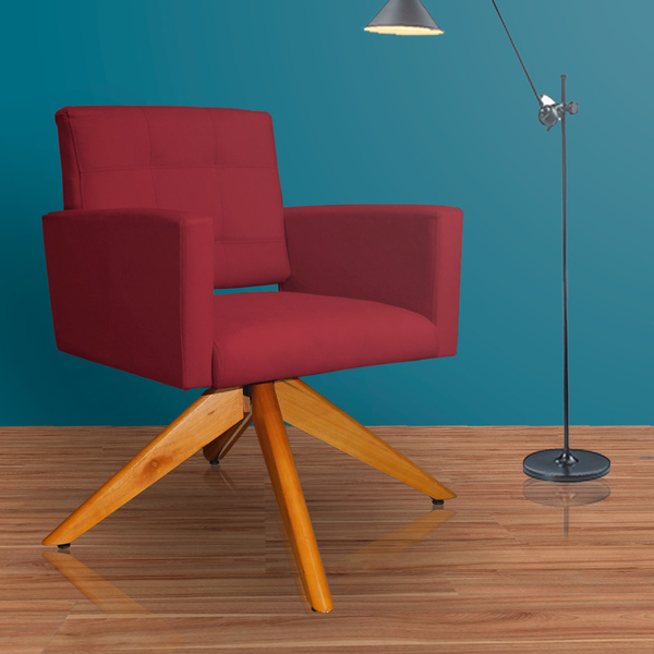 Poltrona Carina Pés Giratório Madeira Suede Escolha Sua Cor -