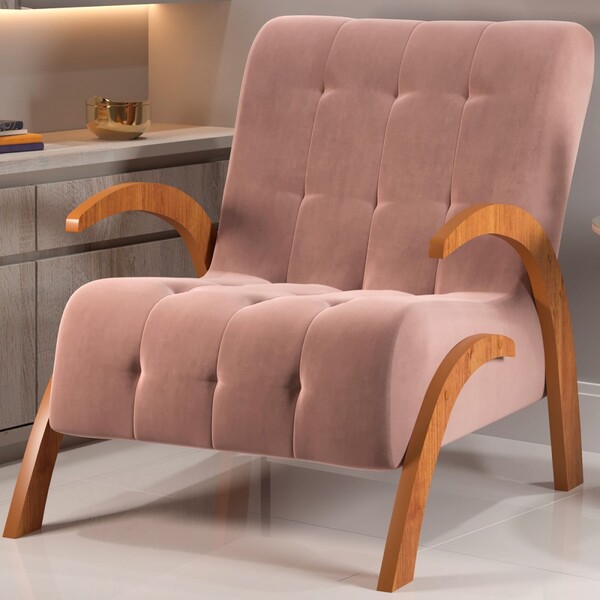 Poltrona Cecilia Mel/veludo Rosa - Viero Móveis