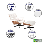 Poltrona Charles Eames Com Puff Couro Branco