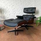 Poltrona Charles Eames Com Puff Couro Ecológico Preto