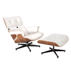 Poltrona Charles Eames Com Puff Couro Natural Branco