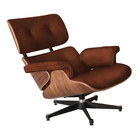 Poltrona Charles Eames Com Puff Couro Natural Marrom