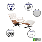 Poltrona Charles Eames Com Puff Couro Sintético Branco