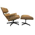 Poltrona Charles Eames Com Puff Em Couro Natural Caramelo