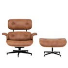 Poltrona Charles Eames Com Puff Em Couro Natural Cor Caramelo