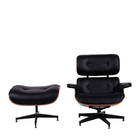 Poltrona Charles Eames Com Puff Tecido Sintético - Preto