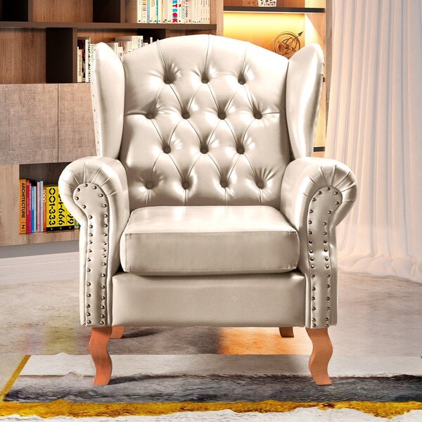 Poltrona Chesterfield Decoração Retrô Vintage Bege