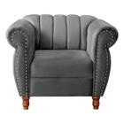 Poltrona Chesterfield Realeza Vintage Retrô Suede Cinza Grafi