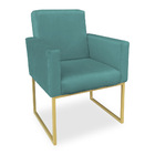 Poltrona Clarice Veludo Azul Turquesa Base Metálica Industria