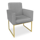 Poltrona Clarice Veludo Grafite Base Metálica Industrial Dour