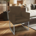 Poltrona Clarice Veludo Marrom Base Metálica Industrial Prata