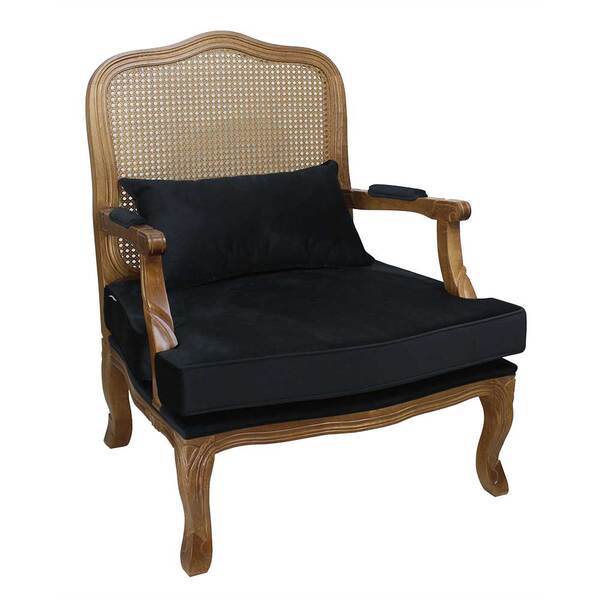 Poltrona Clássica King Com Tela Verniz Imbuia E Veludo Preto