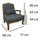 Poltrona Clássica King Entalhada Verniz Mel E Linho Cinza Esc