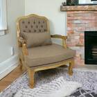 Poltrona Clássica King Verniz Mel Brilho E Linho Marrom