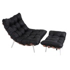 Poltrona Clássica Para Sala Quarto Atz Costela Com Puff Couro