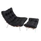 Poltrona Clássica Para Sala Quarto Atz Costela Com Puff Couro