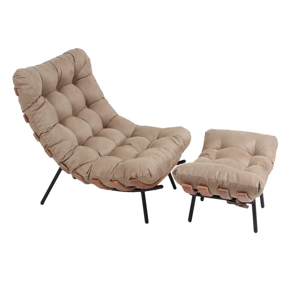 Poltrona Clássica Para Sala Quarto Atz Costela Com Puff Suede