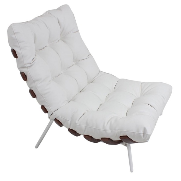 Poltrona Clássica Para Sala Quarto Atz Costela Couro Branca I