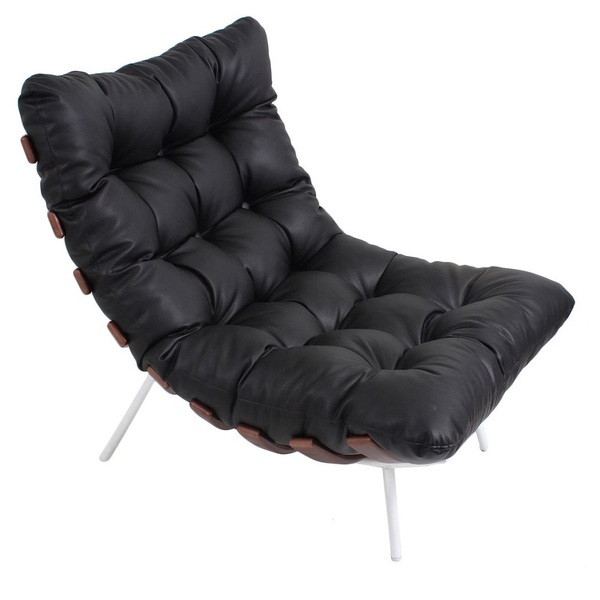 Poltrona Clássica Para Sala Quarto Atz Costela Couro Preta Im