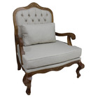 Poltrona Clássica Vivian Capitonê Verniz Imbuia E Linho Bege