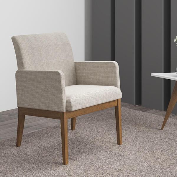 Poltrona Cláudia Estofada Com Tecido Algodão -nogueira/cinza