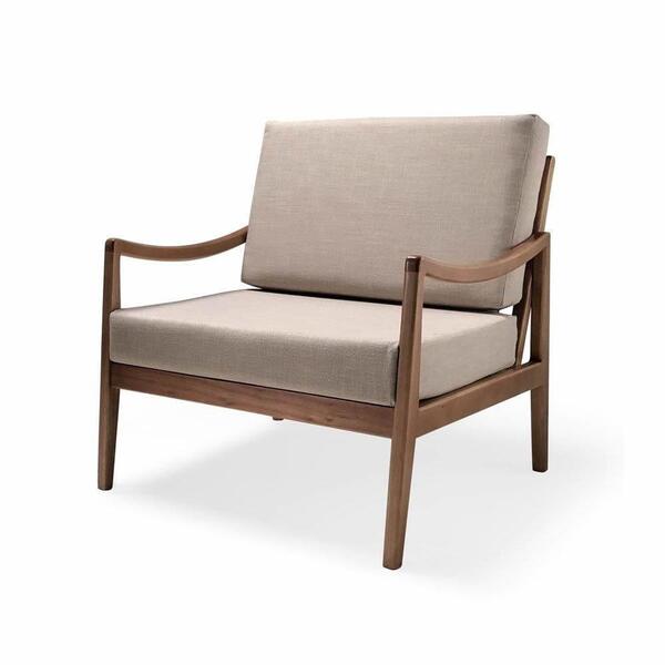 Poltrona Com Braço Évora Linho Bege Madeira Cedro Corda Náuti