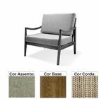 Poltrona Com Braço Évora Linho Cinza Madeira Cedro Corda Náut