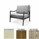 Poltrona Com Braço Évora Linho Palha Madeira Cedro Corda Náut