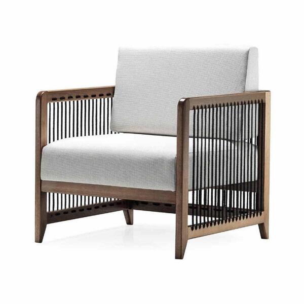 Poltrona Com Braço Luck Algodão Impermeável Branco Madeira Ce