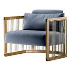 Poltrona Com Braço Mava Algodão Azul Madeira Cedro Corda Plan